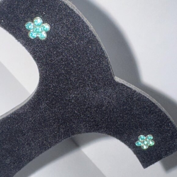 7mm Aqua Blue Flower Cz And Sterling Post Earrings - Picture 10 of 15